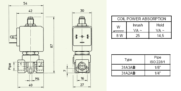 31A3AB15两位三通电磁阀尺寸图